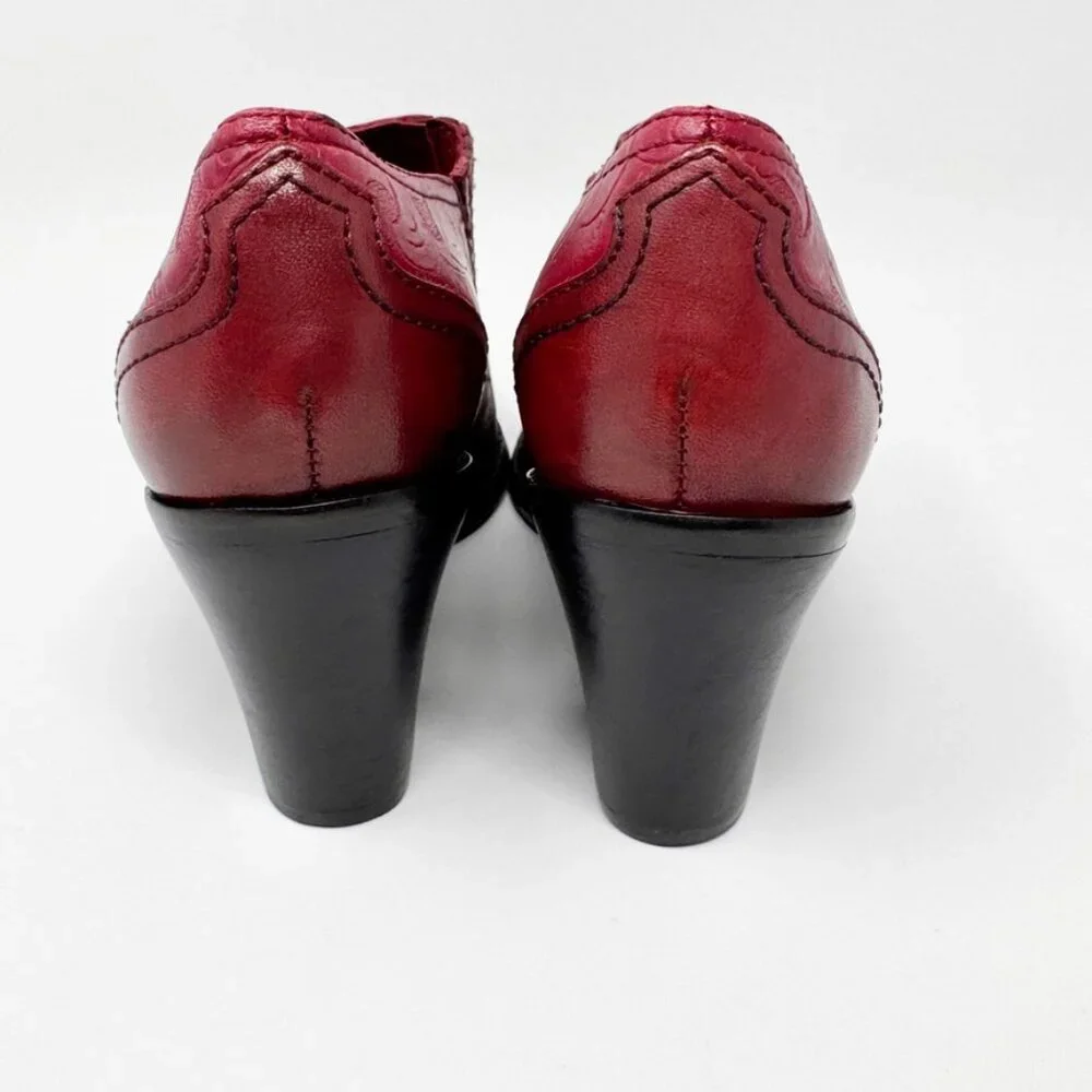 Antonio Melani Womens Red Embossed Leather Western Slip On Bootie  Size 6 - Picture 6 of 9